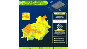 Prakiraan Cuaca Kalteng, 8 Mei 2026: Sejumlah Wilayah Berpotensi Hujan Lebat Disertai Petir dan Angin Kencang