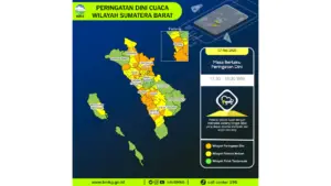 Prakiraan Cuaca Sumbar, 7 Mei 2026: Sejumlah Wilayah Berpotensi Hujan Lebat Disertai Petir dan Angin Kencang