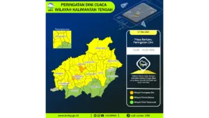 Prakiraan Cuaca Kalteng, 7 Mei 2026: Sejumlah Wilayah Berpotensi Hujan Lebat Disertai Petir dan Angin Kencang
