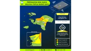 Prakiraan Cuaca Papua Barat Daya, 5 Mei 2026: Sejumlah Wilayah Berpotensi Hujan Lebat Disertai Petir dan Angin Kencang