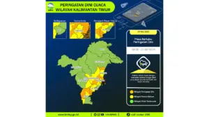 Prakiraan Cuaca Kaltim, 9 Mei 2026: Sejumlah Wilayah Berpotensi Hujan Lebat Disertai Petir dan Angin Kencang