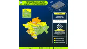 Prakiraan Cuaca Sumsel, 10 Mei 2026: Sejumlah Wilayah Berpotensi Hujan Lebat Disertai Petir dan Angin Kencang