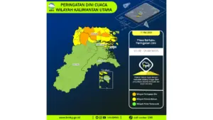 Prakiraan Cuaca Kaltara, 11 Mei 2026: Sejumlah Wilayah Berpotensi Hujan Lebat Disertai Petir dan Angin Kencang