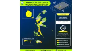 Prakiraan Cuaca Malut, 9 Mei 2026: Sejumlah Wilayah Berpotensi Hujan Lebat Disertai Petir dan Angin Kencang
