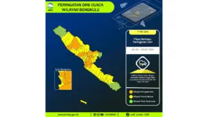 Prakiraan Cuaca Bengkulu, 11 Mei 2026: Sejumlah Wilayah Berpotensi Hujan Lebat Disertai Petir dan Angin Kencang