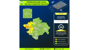 Prakiraan Cuaca Sumsel, 4 Mei 2026: Sejumlah Wilayah Berpotensi Hujan Lebat Disertai Petir dan Angin Kencang