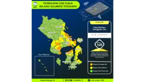 Prakiraan Cuaca Sultra, 5 Mei 2026: Sejumlah Wilayah Berpotensi Hujan Lebat Disertai Petir dan Angin Kencang
