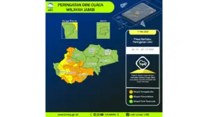 Prakiraan Cuaca Jambi, 11 Mei 2026: Sejumlah Wilayah Berpotensi Hujan Lebat Disertai Petir dan Angin Kencang
