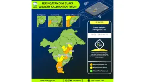 Prakiraan Cuaca Kaltim, 5 Mei 2026: Sejumlah Wilayah Berpotensi Hujan Lebat Disertai Petir dan Angin Kencang