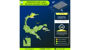Prakiraan Cuaca Sulteng, 7 Mei 2026: Sejumlah Wilayah Berpotensi Hujan Lebat Disertai Petir dan Angin Kencang