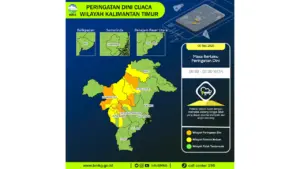 Prakiraan Cuaca Kaltim, 5 Mei 2026: Sejumlah Wilayah Berpotensi Hujan Lebat Disertai Petir dan Angin Kencang