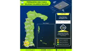 Prakiraan Cuaca Sulsel, 10 Mei 2026: Sejumlah Wilayah Berpotensi Hujan Lebat Disertai Petir dan Angin Kencang
