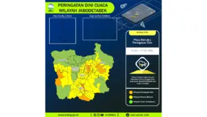 Prakiraan Cuaca Jabodetabek, 9 Mei 2026: Sejumlah Wilayah Berpotensi Hujan Lebat Disertai Petir dan Angin Kencang
