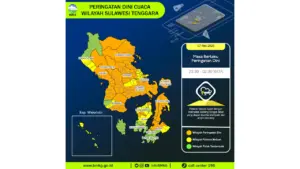Prakiraan Cuaca Sultra, 7 Mei 2026: Sejumlah Wilayah Berpotensi Hujan Lebat Disertai Petir dan Angin Kencang