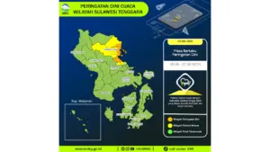 Prakiraan Cuaca Sultra, 9 Mei 2026: Sejumlah Wilayah Berpotensi Hujan Lebat Disertai Petir dan Angin Kencang