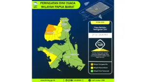 Prakiraan Cuaca Papua Barat, 9 Mei 2026: Sejumlah Wilayah Berpotensi Hujan Lebat Disertai Petir dan Angin Kencang