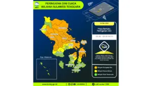 Prakiraan Cuaca Sultra, 6 Mei 2026: Sejumlah Wilayah Berpotensi Hujan Lebat Disertai Petir dan Angin Kencang