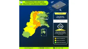 Prakiraan Cuaca Kaltara, 4 Mei 2026: Sejumlah Wilayah Berpotensi Hujan Lebat Disertai Petir dan Angin Kencang