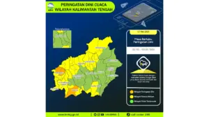 Prakiraan Cuaca Kalteng, 7 Mei 2026: Sejumlah Wilayah Berpotensi Hujan Lebat Disertai Petir dan Angin Kencang