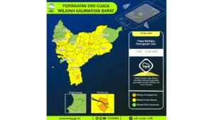 Prakiraan Cuaca Kalbar, 8 Mei 2026: Sejumlah Wilayah Berpotensi Hujan Lebat Disertai Petir dan Angin Kencang