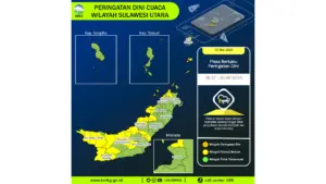 Prakiraan Cuaca Sulut, 10 Mei 2026: Sejumlah Wilayah Berpotensi Hujan Lebat Disertai Petir dan Angin Kencang