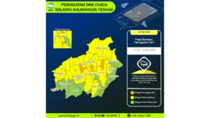 Prakiraan Cuaca Kalteng, 6 Mei 2026: Sejumlah Wilayah Berpotensi Hujan Lebat Disertai Petir dan Angin Kencang