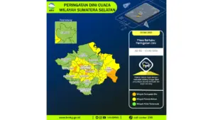 Prakiraan Cuaca Sumsel, 9 Mei 2026: Sejumlah Wilayah Berpotensi Hujan Lebat Disertai Petir dan Angin Kencang