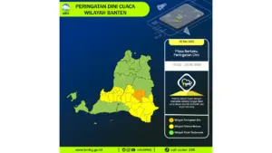 Prakiraan Cuaca Banten, 8 Mei 2026: Sejumlah Wilayah Berpotensi Hujan Lebat Disertai Petir dan Angin Kencang