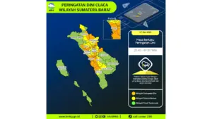 Prakiraan Cuaca Sumbar, 7 Mei 2026: Sejumlah Wilayah Berpotensi Hujan Lebat Disertai Petir dan Angin Kencang