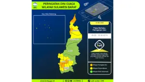 Prakiraan Cuaca Sulbar, 10 Mei 2026: Sejumlah Wilayah Berpotensi Hujan Lebat Disertai Petir dan Angin Kencang