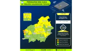 Prakiraan Cuaca Kalteng, 10 Mei 2026: Sejumlah Wilayah Berpotensi Hujan Lebat Disertai Petir dan Angin Kencang