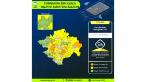 Prakiraan Cuaca Sumsel, 7 Mei 2026: Sejumlah Wilayah Berpotensi Hujan Lebat Disertai Petir dan Angin Kencang