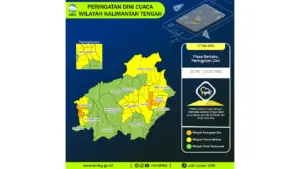 Prakiraan Cuaca Kalteng, 7 Mei 2026: Sejumlah Wilayah Berpotensi Hujan Lebat Disertai Petir dan Angin Kencang