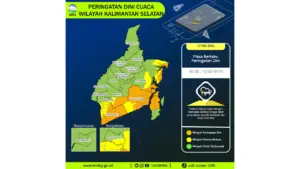 Prakiraan Cuaca Kalsel, 7 Mei 2026: Sejumlah Wilayah Berpotensi Hujan Lebat Disertai Petir dan Angin Kencang