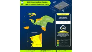 Prakiraan Cuaca Papua Barat Daya, 10 Mei 2026: Sejumlah Wilayah Berpotensi Hujan Lebat Disertai Petir dan Angin Kencang