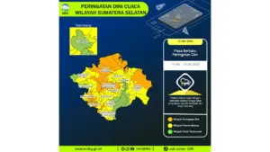 Prakiraan Cuaca Sumsel, 10 Mei 2026: Sejumlah Wilayah Berpotensi Hujan Lebat Disertai Petir dan Angin Kencang