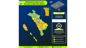 Prakiraan Cuaca Sumbar, 11 Mei 2026: Sejumlah Wilayah Berpotensi Hujan Lebat Disertai Petir dan Angin Kencang