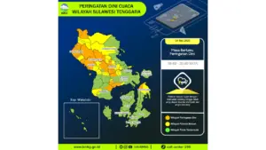 Prakiraan Cuaca Sultra, 5 Mei 2026: Sejumlah Wilayah Berpotensi Hujan Lebat Disertai Petir dan Angin Kencang