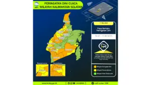 Prakiraan Cuaca Kalsel, 11 Mei 2026: Sejumlah Wilayah Berpotensi Hujan Lebat Disertai Petir dan Angin Kencang