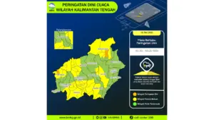 Prakiraan Cuaca Kalteng, 6 Mei 2026: Sejumlah Wilayah Berpotensi Hujan Lebat Disertai Petir dan Angin Kencang