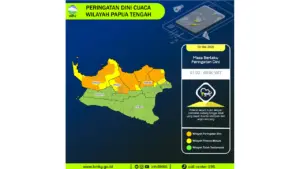 Prakiraan Cuaca Papua Tengah, 9 Mei 2026: Sejumlah Wilayah Berpotensi Hujan Lebat Disertai Petir dan Angin Kencang