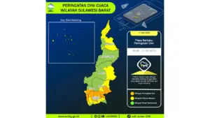 Prakiraan Cuaca Sulbar, 11 Mei 2026: Sejumlah Wilayah Berpotensi Hujan Lebat Disertai Petir dan Angin Kencang