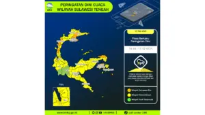 Prakiraan Cuaca Sulteng, 7 Mei 2026: Sejumlah Wilayah Berpotensi Hujan Lebat Disertai Petir dan Angin Kencang