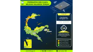 Prakiraan Cuaca Sulteng, 6 Mei 2026: Sejumlah Wilayah Berpotensi Hujan Lebat Disertai Petir dan Angin Kencang