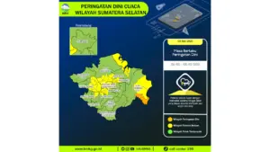 Prakiraan Cuaca Sumsel, 9 Mei 2026: Sejumlah Wilayah Berpotensi Hujan Lebat Disertai Petir dan Angin Kencang