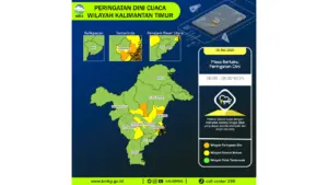 Prakiraan Cuaca Kaltim, 5 Mei 2026: Sejumlah Wilayah Berpotensi Hujan Lebat Disertai Petir dan Angin Kencang