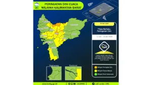 Prakiraan Cuaca Kalbar, 9 Mei 2026: Sejumlah Wilayah Berpotensi Hujan Lebat Disertai Petir dan Angin Kencang
