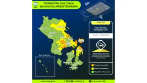 Prakiraan Cuaca Sultra, 5 Mei 2026: Sejumlah Wilayah Berpotensi Hujan Lebat Disertai Petir dan Angin Kencang