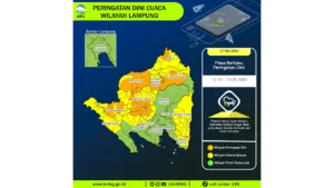 Prakiraan Cuaca Lampung, 7 Mei 2026: Sejumlah Wilayah Berpotensi Hujan Lebat Disertai Petir dan Angin Kencang