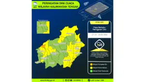 Prakiraan Cuaca Kalteng, 9 Mei 2026: Sejumlah Wilayah Berpotensi Hujan Lebat Disertai Petir dan Angin Kencang